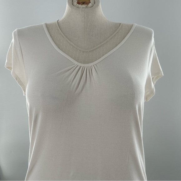 Anne Klein womens top size XL cream v-neck Swiss dot lace - Picture 3 of 10